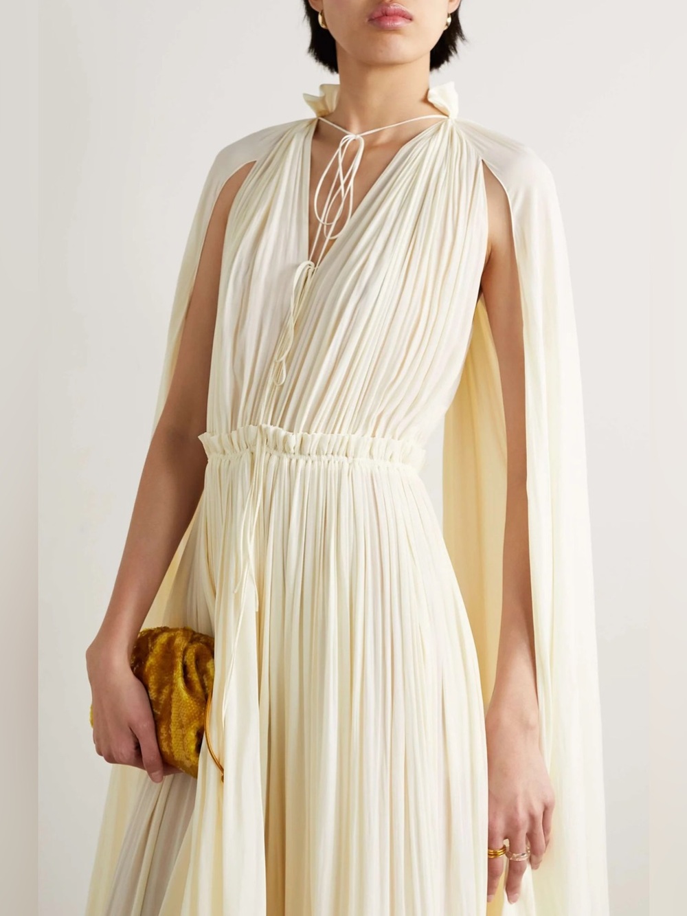 Ruffled midi dress with cape sleeves ivory NWOT - Picture 4 of 10